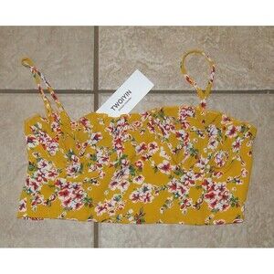 NEW NWT Gold Floral Sz Jr Medium Casual Wear Ruffled Cropped Top